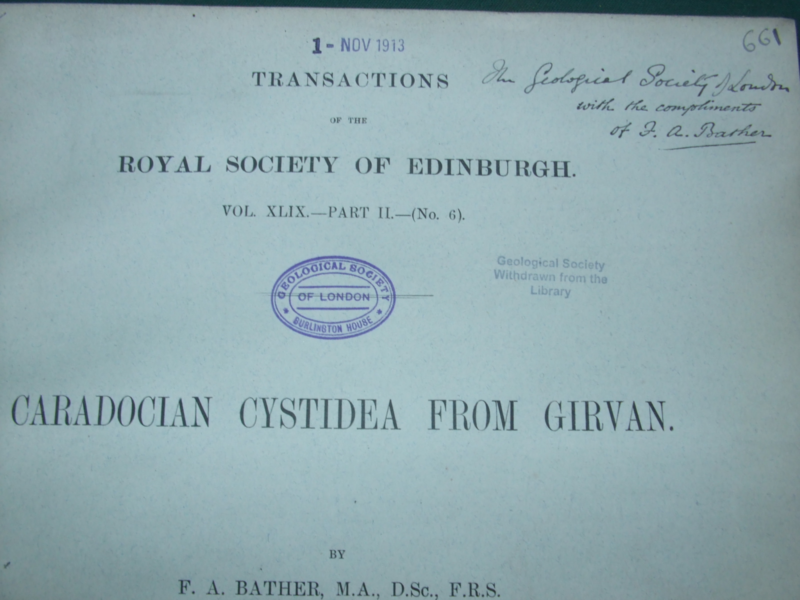 Image for Caradocian Cystidea from Girvan [ Gift Inscription from Author ]