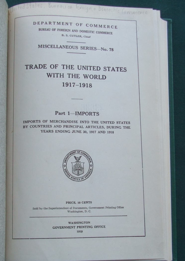 Image for Trade of the United States with the World 1917-1918 [ 2 Parts ]