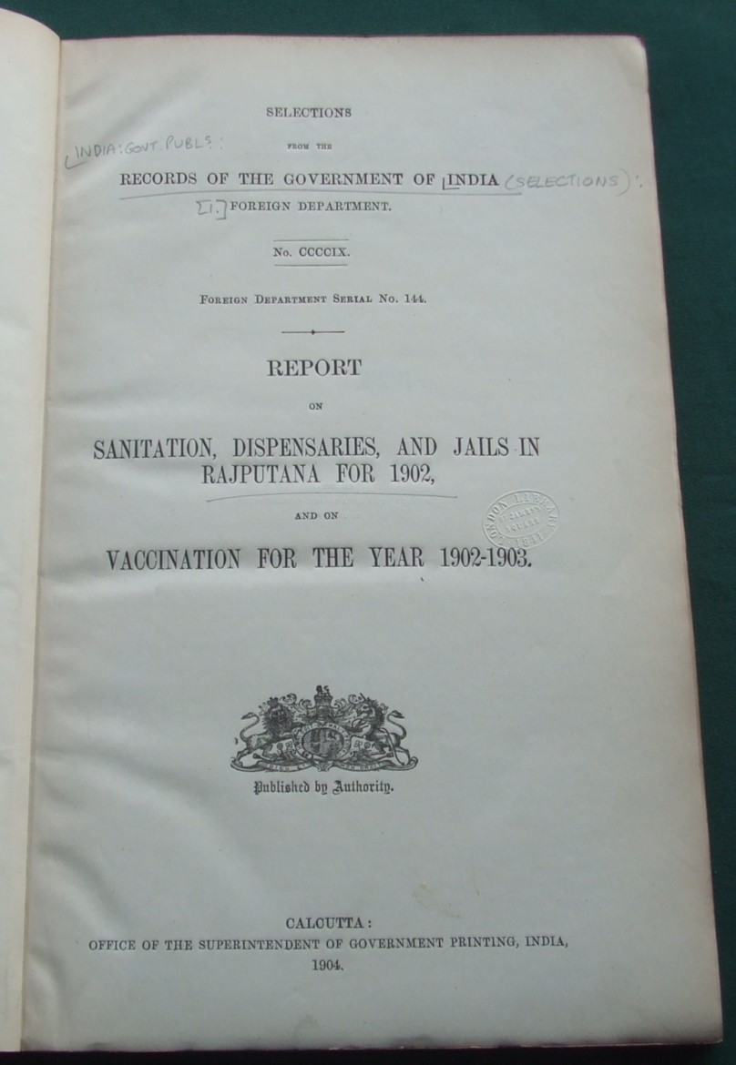 Image for Report on Sanitation, Dispensaries, and Jails in Rajputana for 1902, and on Vaccination for the Year 1902-1903