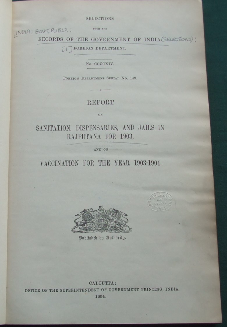 Image for Report on Sanitation, Dispensaries, and Jails in Rajputana for 1903, and on Vaccination for the Year 1903-1904