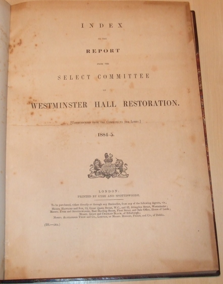 Image for Westmister Hall Restoration ( Index to the Report from the Select Committee )