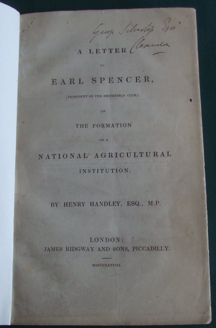 Image for A letter to Earl Spencer, (President of the Smithfield Club) on the formation of a National Agricultural Institution.